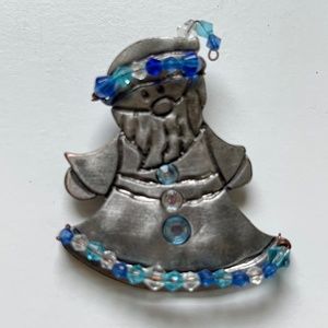 VTG ARTISAN Embellished Santa Metal Pin